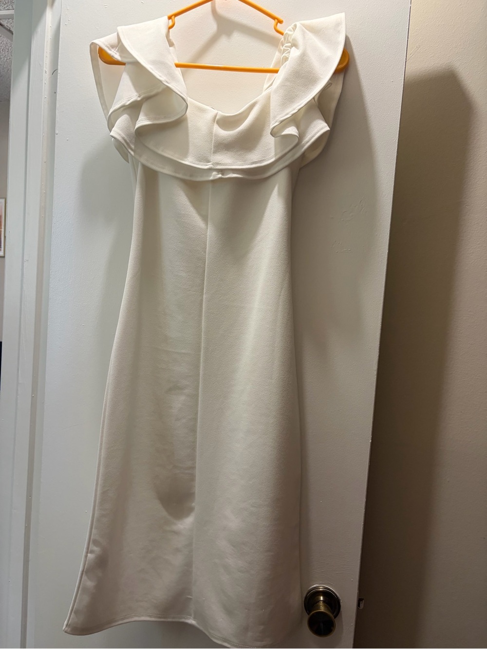 Francesca's Collections Cream Off-Shoulder Ruffle Midi Dress - Picture 2 of 3